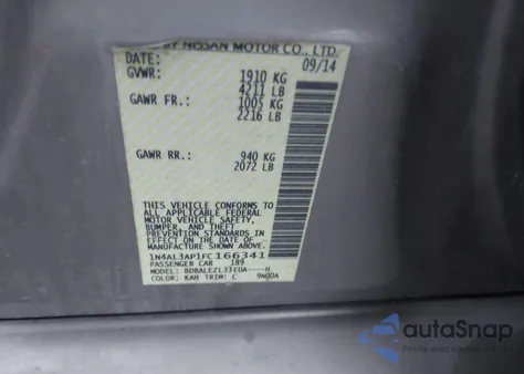 2015 Nissan Altima 2.5 S from USA, damaged, VIN 1N4AL3AP1FC166341